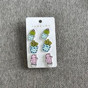 Cactus Stud Earrings 3 Pairs Kawaii Succulent Earrings Cute Potted Plant Jewelry